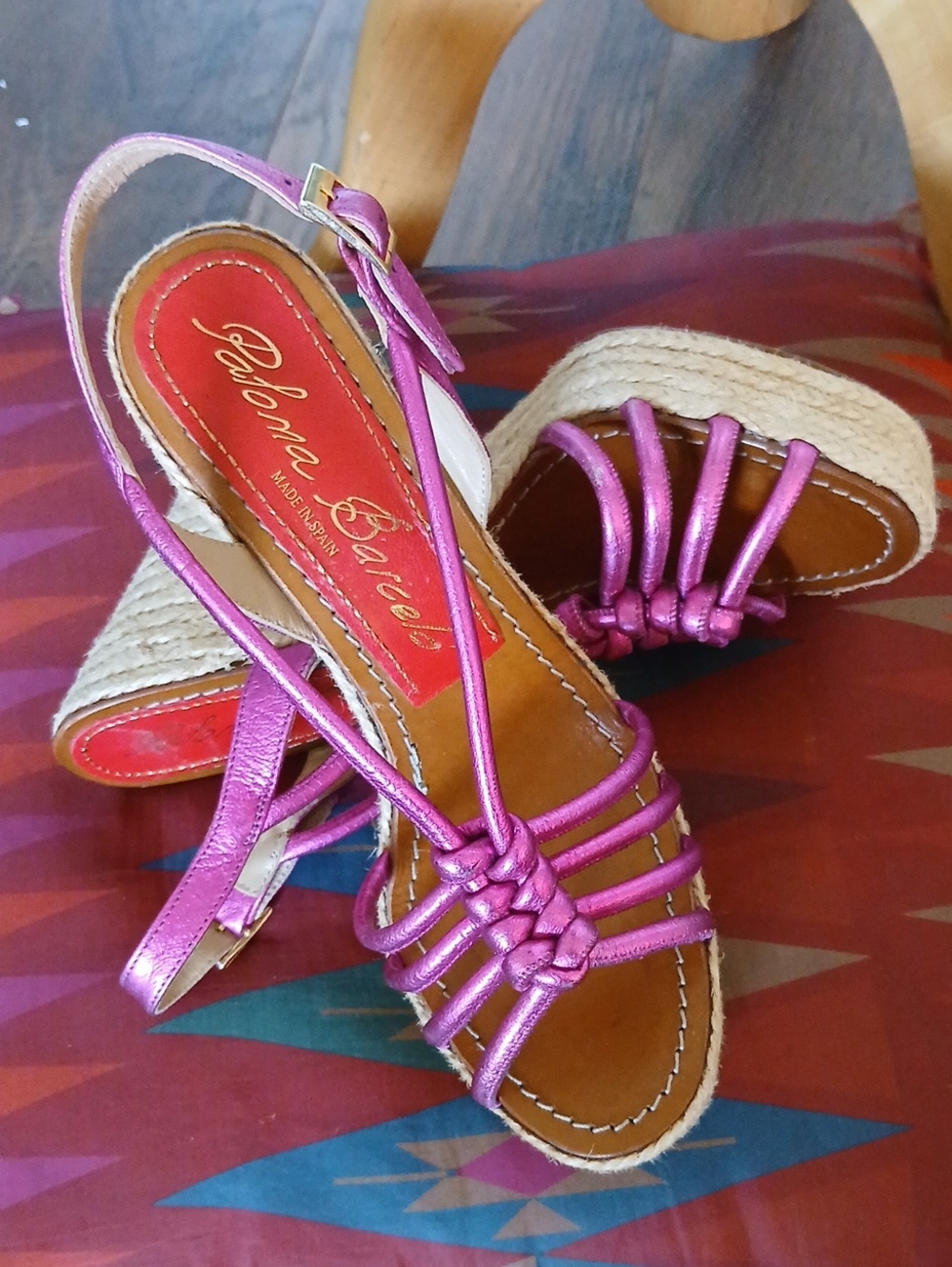 Paloma Barceló Pink Metallic Espadrille Wedge Sandals Sz 39